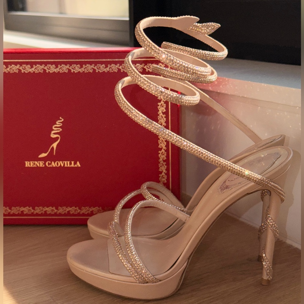 Rene Caovilla Snake-Wrap Strass Stiletto Sandals
